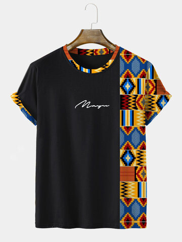 Script Ethnic Geo Patchwork T-Shirts