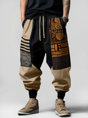 Vintage Geo Pattern Patchwork Pants