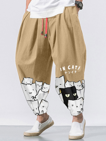Japanese Cartoon Cat Print Pants