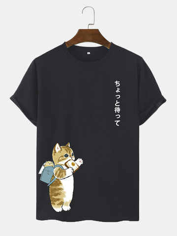 Cute Cat Japanese Print T-Shirts