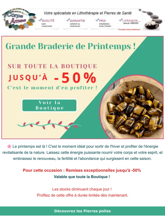 🌸 Grande braderie de printemps : Jusqu'à -50% sur toute la boutique !