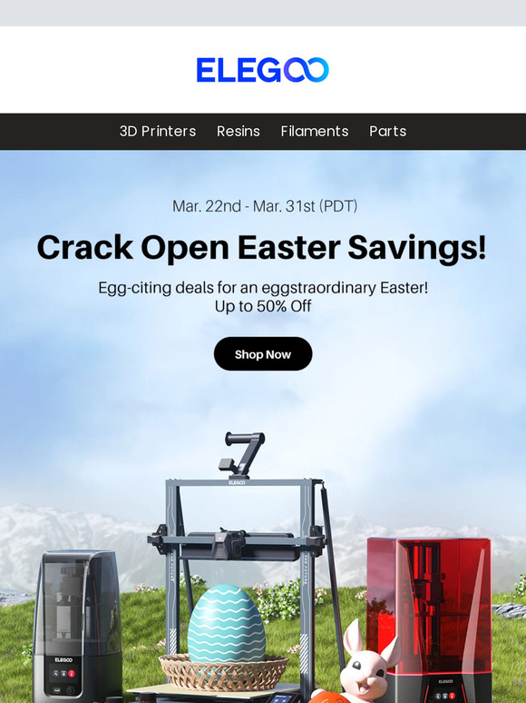 🐇 Up to 50% OFF! Hop on the 3D Printing Hype Train - Easter Sale Ends in 3 Days! 🚂