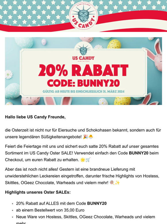 Fröhliche Ostern mit süßen Rabatten im US Candy Oster SALE! 🐰🍬