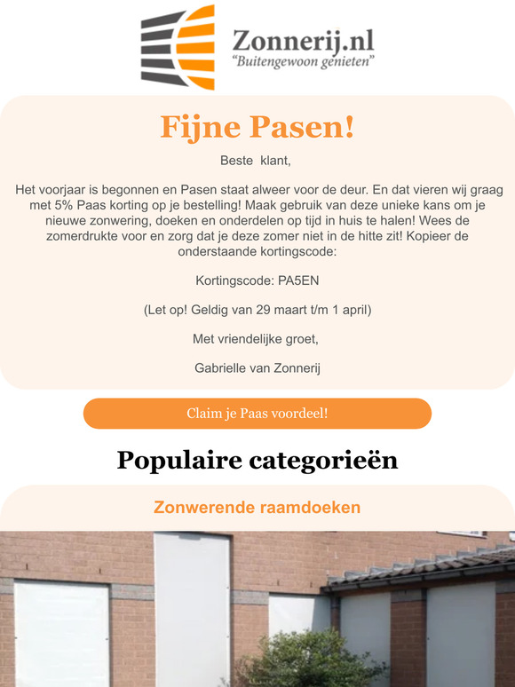 5% Paas Korting bij Zonnerij