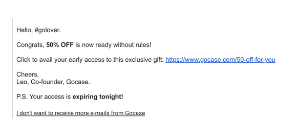 @gocase sent you a message