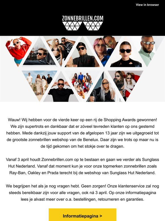 Belangrijk nieuws over Zonnebrillen.com!