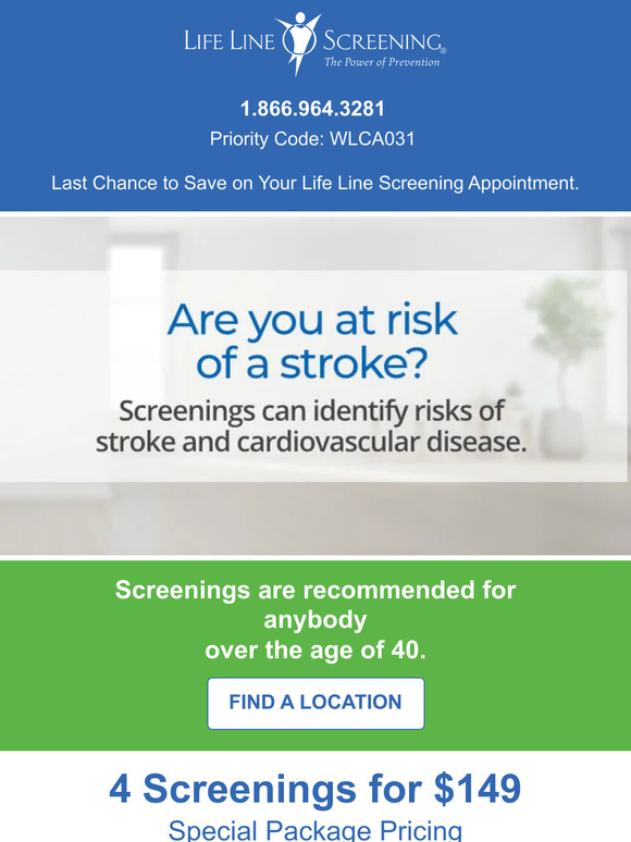 Last Chance to Save on Your Life Line Screening Appointment.