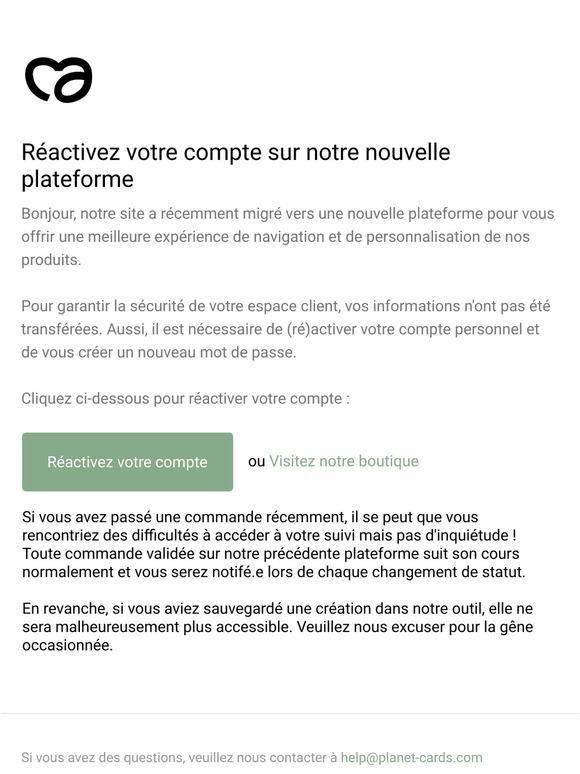 Réactivez votre compte sur notre nouvelle plateforme
