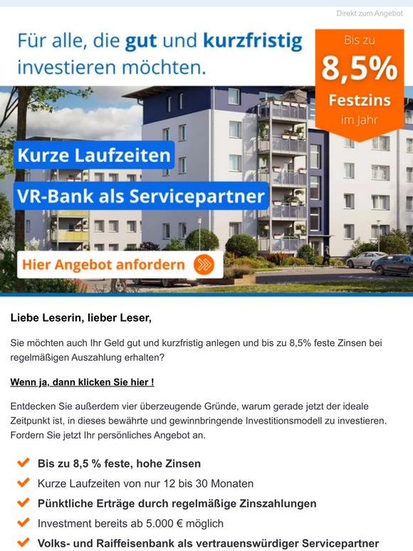 8,5% Festzins bei kurzer Laufzeit