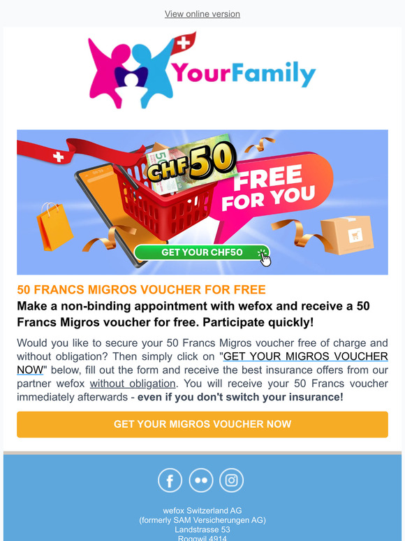 Get a free 50 Francs Migros voucher - discover now.