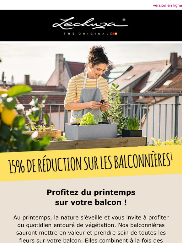 🌼 15% de réduction sur les balconnières LECHUZA