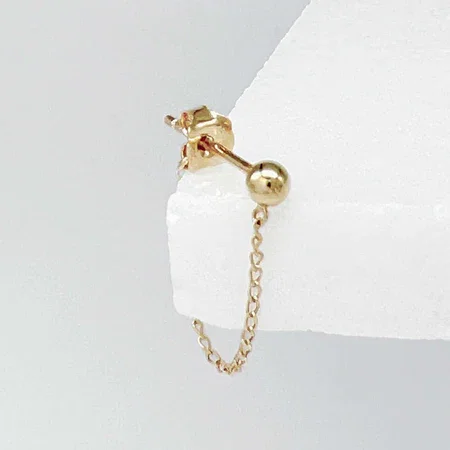 Gold Ball Front Back Chain Stud Earring
