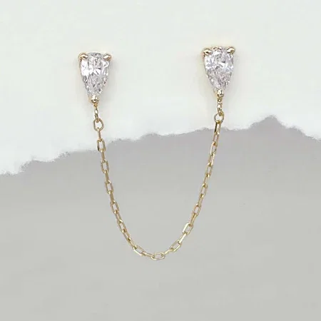 Pear Double Piercing Chain Stud Earring