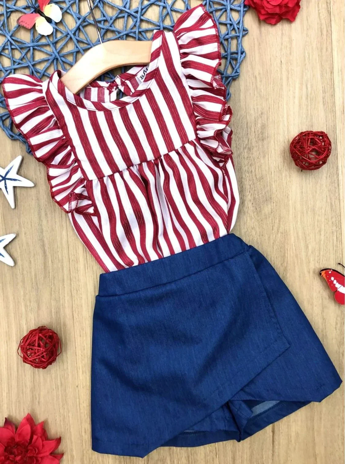 Image of My Heart Flutters Striped Top And Skort Set