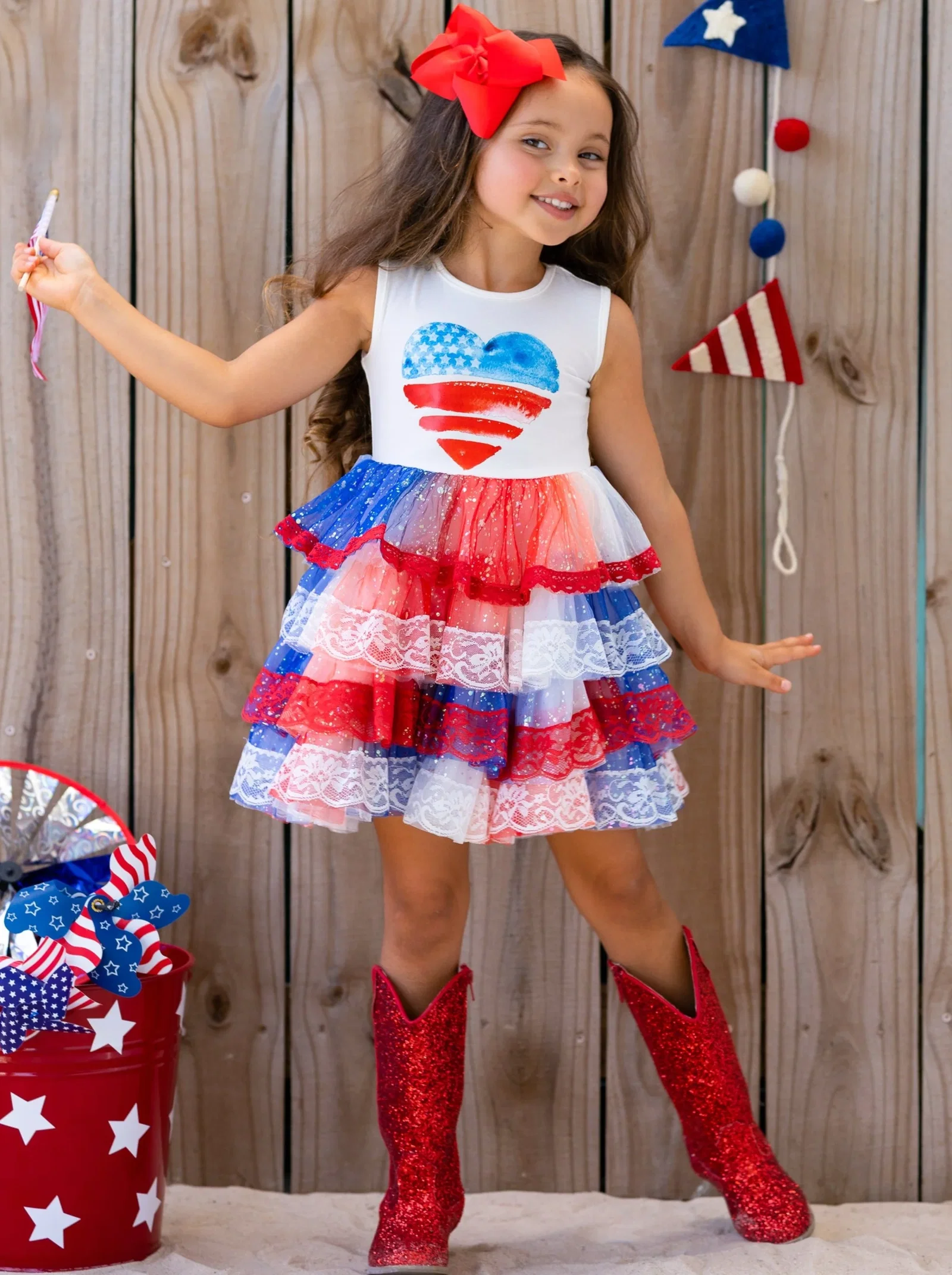Image of Star Spangled Sweetheart Lace Tiered Dress