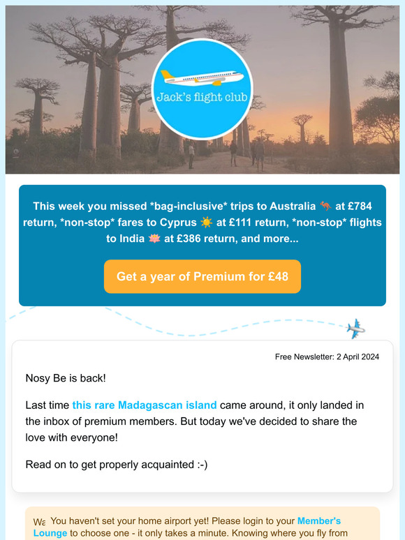 Jack's Flight Club: *free bag* Nosy Be, Madagascar at £729 return in