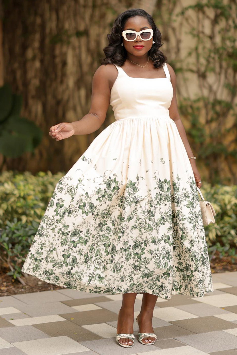 wedding guest dresses floral Evelyn White Floral Midi Dress
