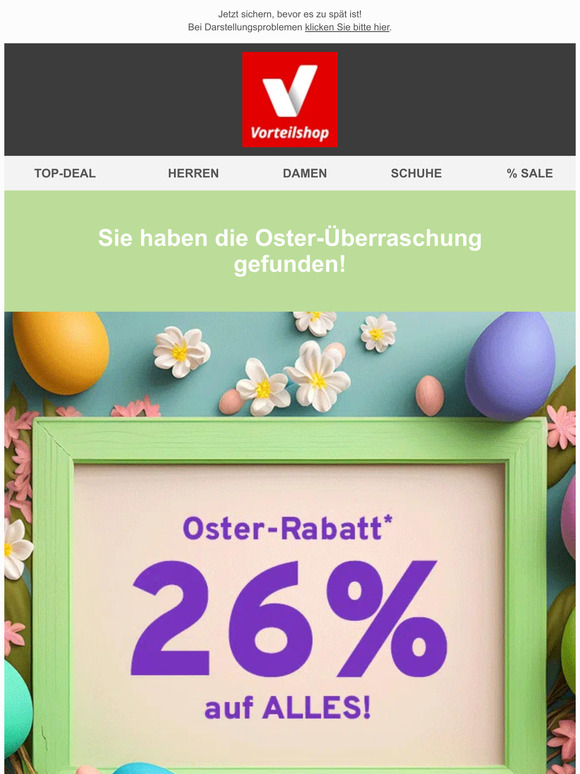 🐰 26% Oster-Rabatt* für Sie auf das gesamte Sortiment!