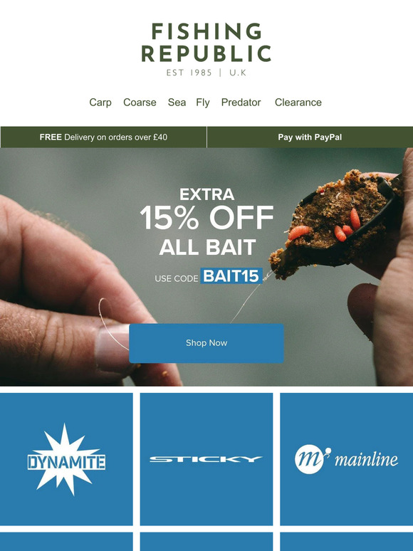 Save 15% on the biggest brands in bait