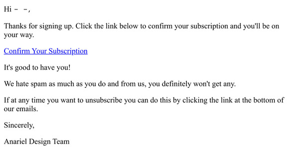 Confirm your subscription to Anariel Design
