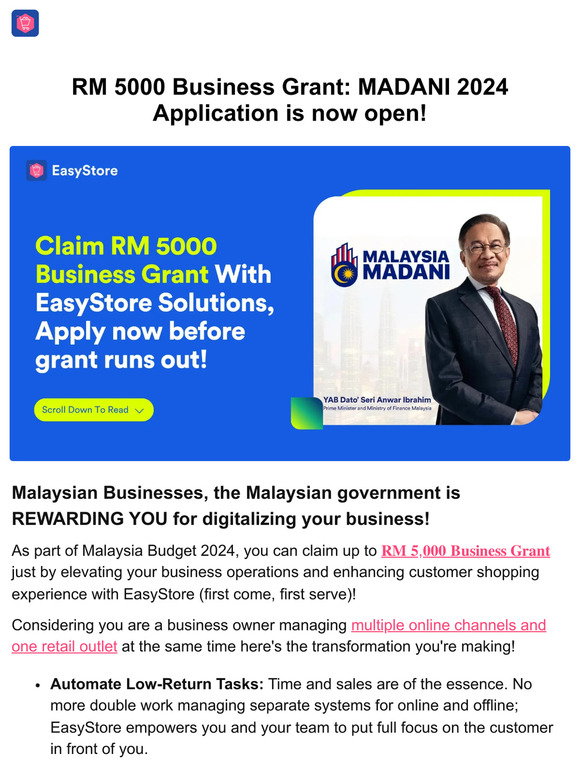 Rm Application EasyStore: 🇲🇾 RM 5000 Business Grant Application is now OPEN! | Milled