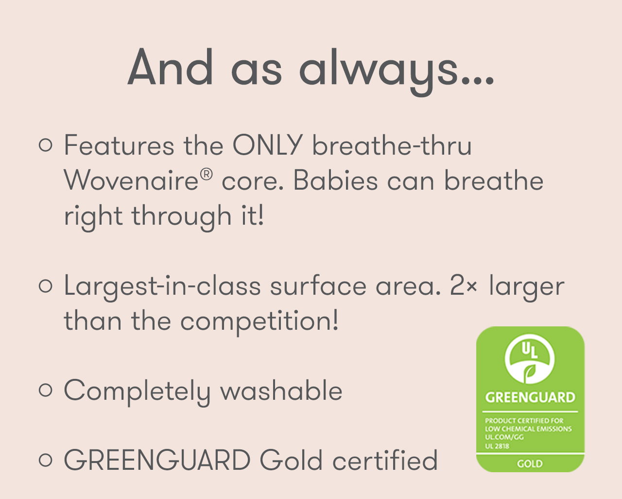 Our Play Yard features the ONLY breathe-thru Wovenaire core. Babies can breathe right through it!