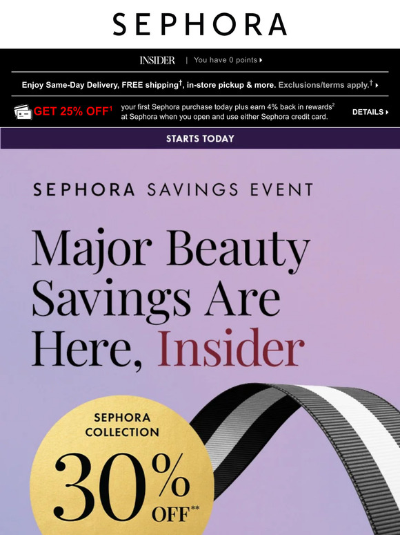 Starts today: 30% off** ALL Sephora Collection goodies in your basket 💗