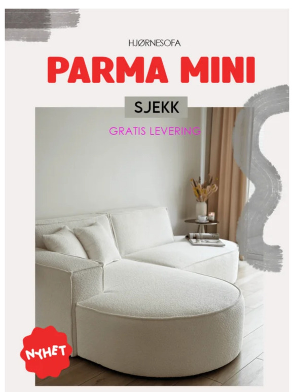Vær den første til å se den. Ny Parma Mini hjørnesofa