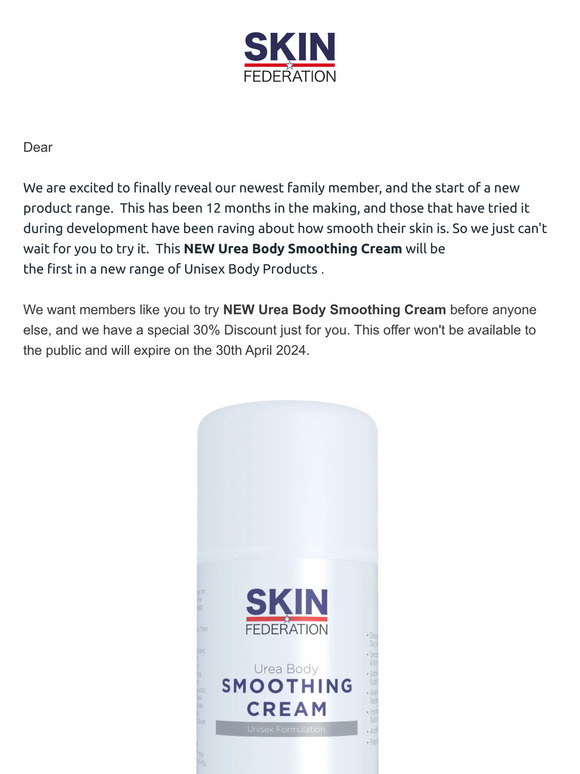 NEW Urea Body Smoothing Cream - 30% Discount for Members