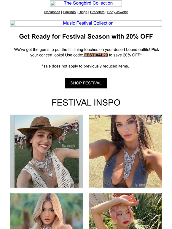 20% OFF all Festival Jewelry! 🎡🌵🎶