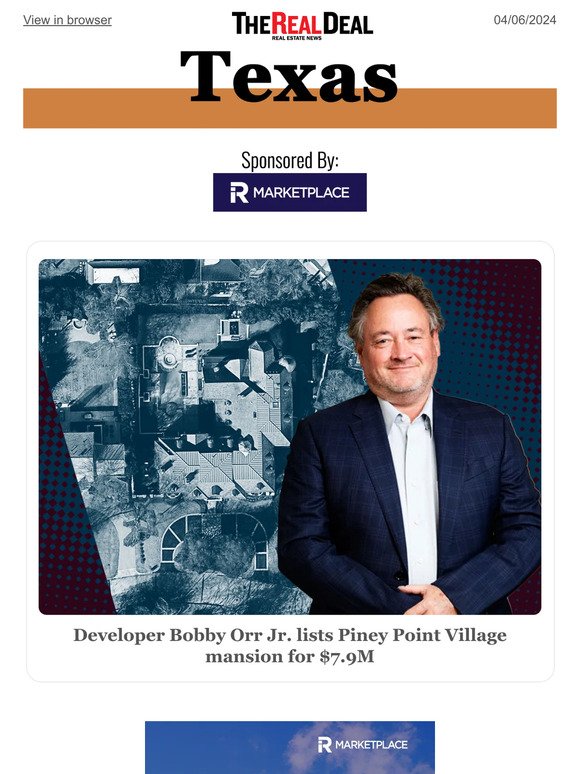Developer Orr lists Piney Point Village mansion; Mustang Cat plans $30M HQ development ... and more