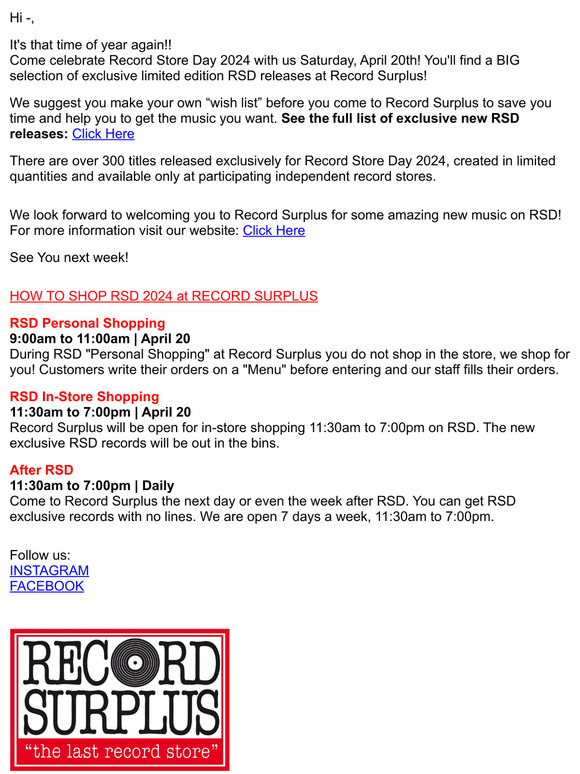 🎵😀Join us for Record Store Day 2024 at Record Surplus!