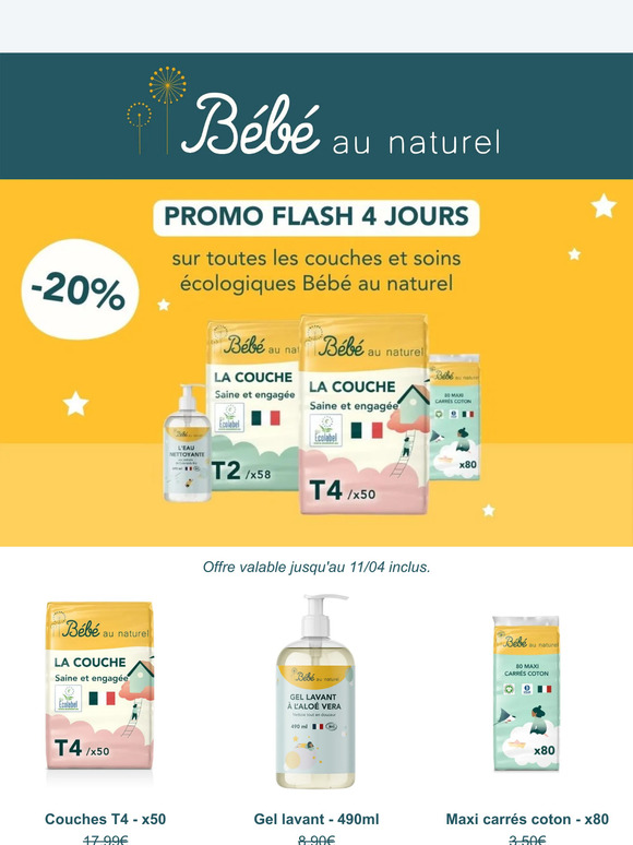 🚨 -20% sur nos couches Bébé au naturel !