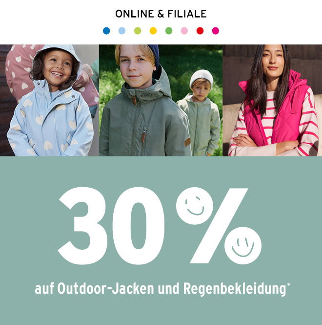 30% auf Outdoor-Jacken und Regenbekleidung