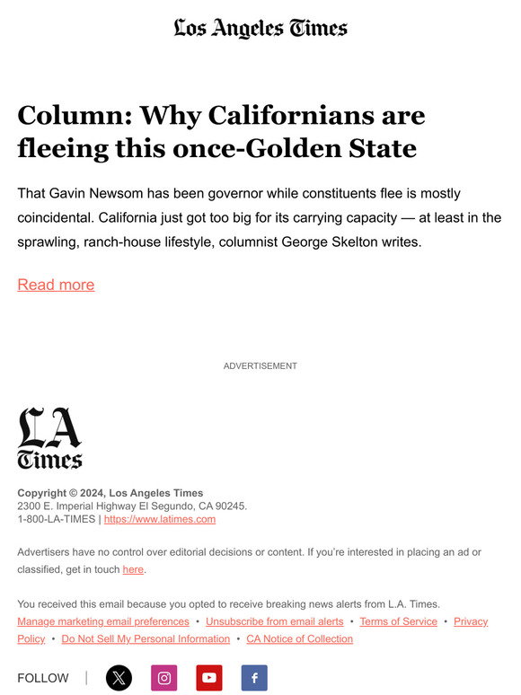 Column: Why Californians are fleeing this once-Golden State