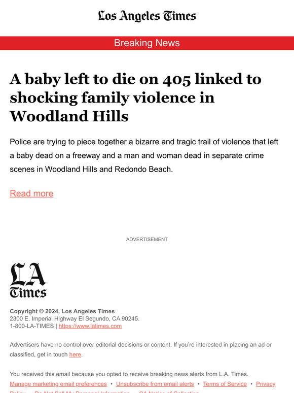 A baby left to die on 405 linked to shocking family violence in Woodland Hills