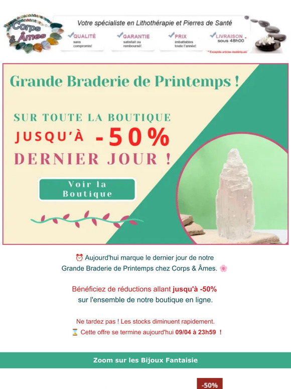 ⏰ DERNIER JOUR : Jusqu'à -50% sur toute la boutique !