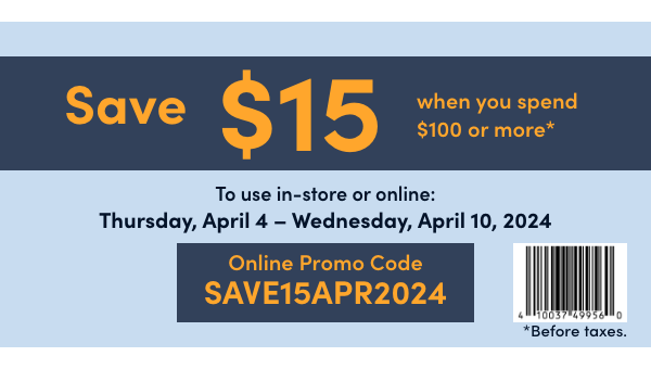 DIRC Apr 4 - 10 | $15 off $100