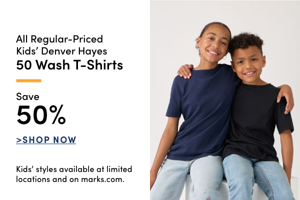 All Regular-Priced Kids' Denver Hayes 50 Wash T-shirts Save 50%
