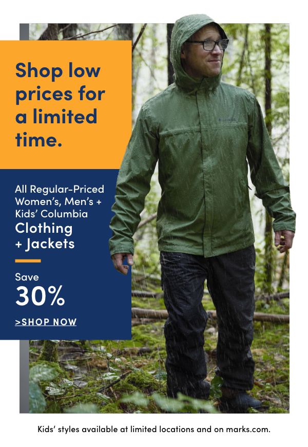 All Regular-Priced Women's, Men's & Kids' Columbia Clothing + Jackets Save 30%