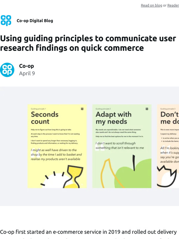 Using guiding principles to communicate user research findings on quick commerce