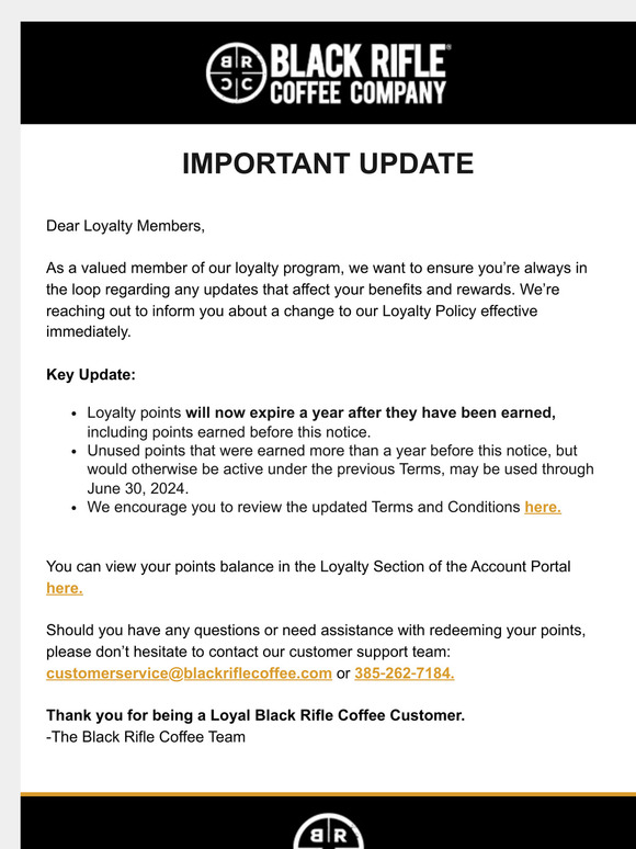 Black Rifle Coffee: Update To Our Loyalty Policy | Milled