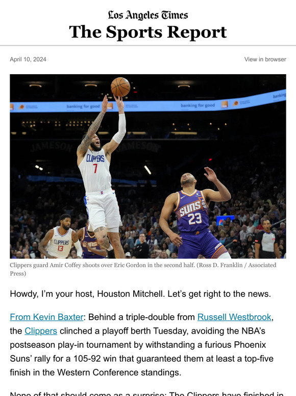 The Sports Report: Clippers clinch a playoff spot