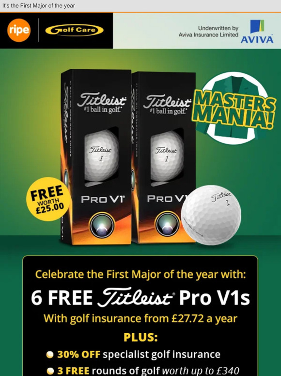 Masters Mania | 6 FREE Titleist Pro V1s with golf insurance!