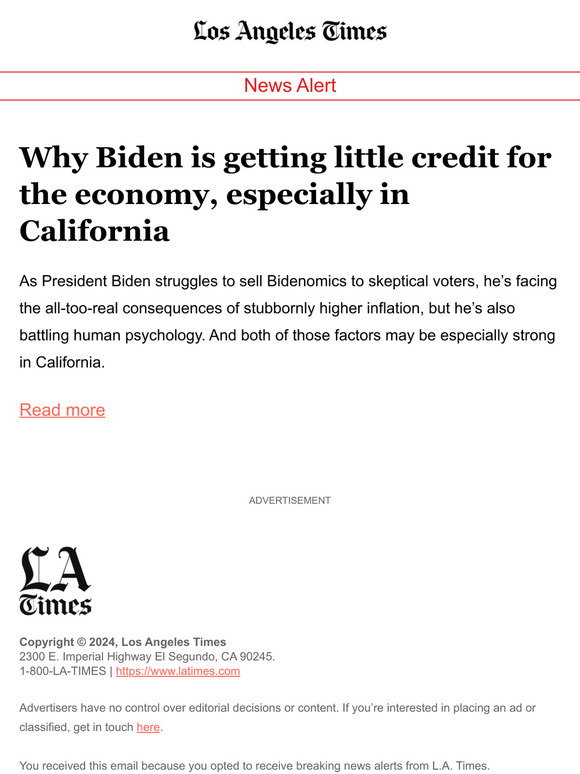 Why Biden is getting little credit for the economy, especially in California