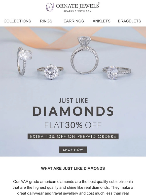 Sparkle Alert: Get 30% Off on Ornate Jewels American Diamonds Now!