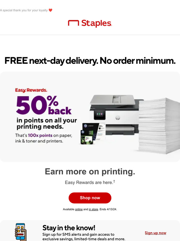 Staples: Congratulations! You've earned 50% back in rewards! | Milled