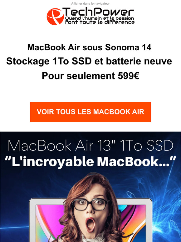 Ne manquez pas cette offre exceptionnelle : MacBook Air 13'' - Sonoma 14 - 1To SSD et batterie neuve !