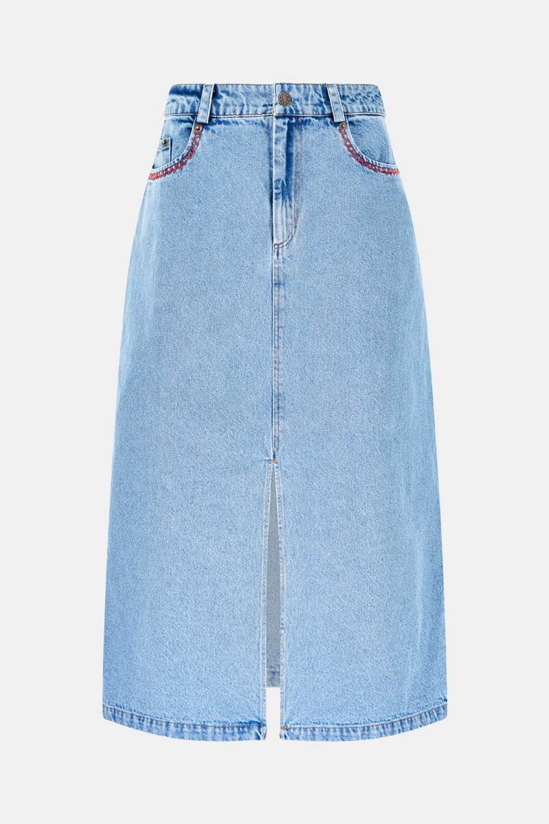 Feyre Embroidered Denim Skirt