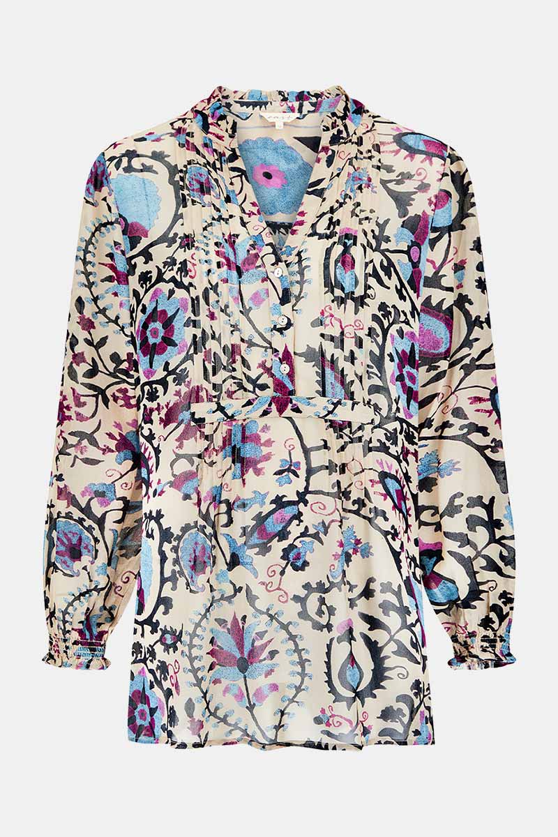 Lanya Printed Pintuck Blouse